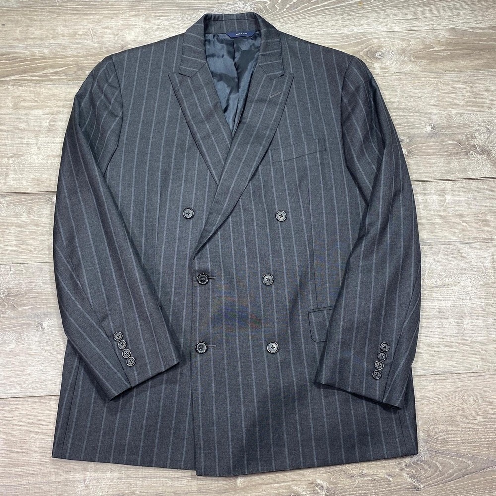 Brooks Brothers 1818 Milano Blazer Mens 46R Grey Pinstripe Wool Silk DB Jacket
